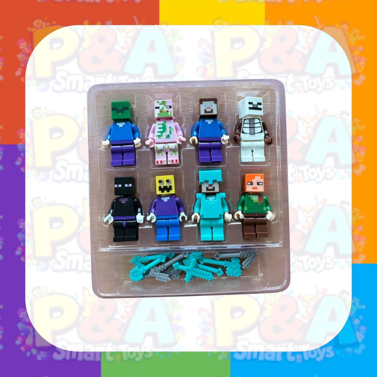 Minecraft 8 Minifigures with weapons